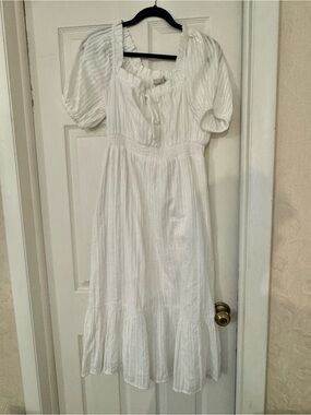 LOF White Maxi Dress with Puff Sleeves